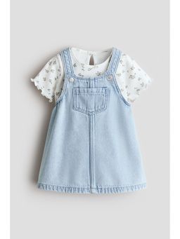 H&M - Girls White 2-Piece Dungaree Dress And Top Set