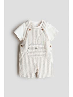 H&M - Boys Beige 2-Piece Dungaree Shorts And T-Shirt Set