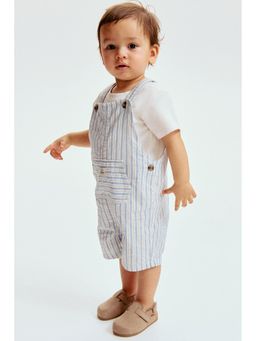 H&M - Boys White 2-Piece Dungaree Shorts And T-Shirt Set