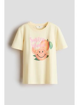 H&M - Girls Yellow Print-Motif Cotton T-Shirt