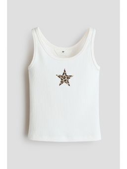 H&M - Girls White Motif-Detail Vest Top