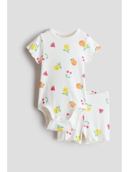 H&M - Girls White 2-Piece Ribbed Cotton Set