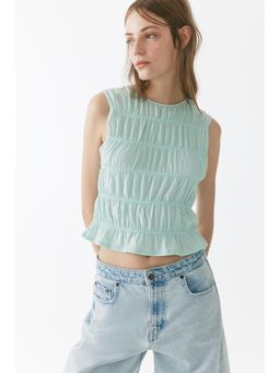 H&M - Women Turquoise Smocked Jersey Top