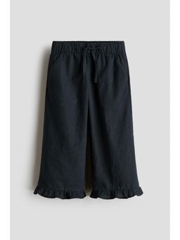 H&M - Girls Grey Linen-Blend Drawstring Trousers