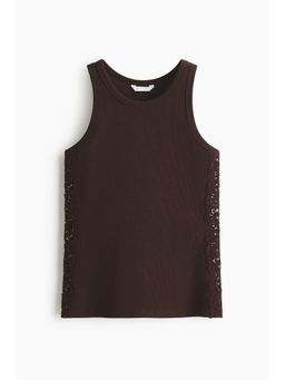 H&M - Women Brown Ribbed Lace-Inset Vest Top