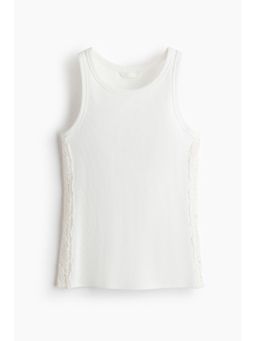 H&M - Women White Ribbed Lace-Inset Vest Top