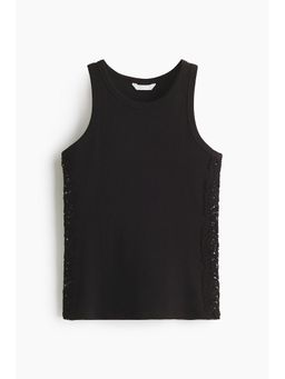 H&M - Women Black Ribbed Lace-Inset Vest Top
