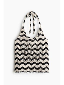 H&M - Women Black Pointelle-Knit Halterneck Top