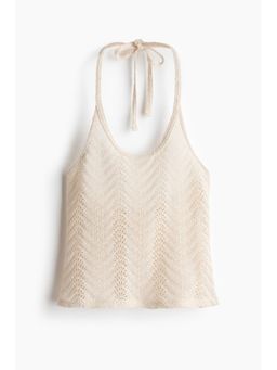 H&M - Women White Pointelle-Knit Halterneck Top