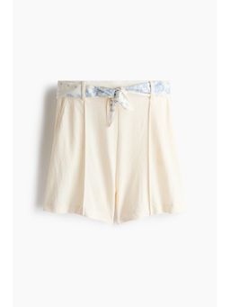 H&M - Women White Belted Tailored Shorts