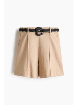 H&M - Women Beige Belted Tailored Shorts