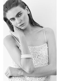H&M - Women White Sequined Net Top