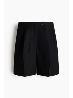 H&M - Women Black Linen-Blend Bermuda Shorts