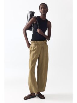 H&M - Women Green Barrel Paper Bag Trousers