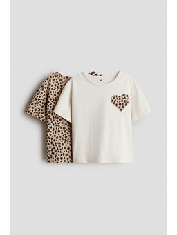 H&M - Girls Beige 2-Pack Cotton T-Shirts