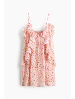 H&M - Women Pink Flounce-Trimmed Strappy Dress
