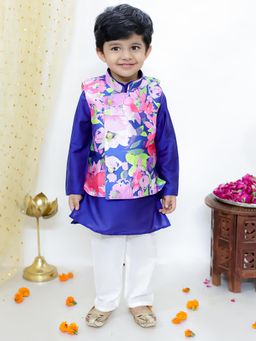 KID1 - Spring Floral Jacket Kurta with Pyjama & Jacket (Set of 3)