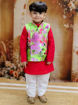 KID1 - Spring Floral Jacket Kurta with Pyjama & Jacket (Set of 3)