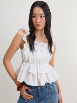 Pomelo - Ruffle Peplum Camisole Top - White