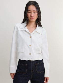Pomelo - Cropped Pinstripe Tailored Jacket - White