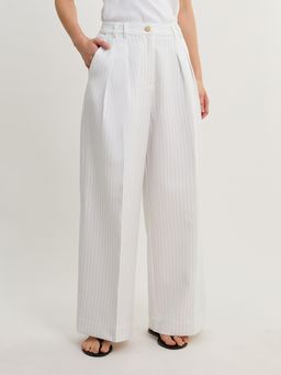 Pomelo - High Waist Pinstripe Wide Leg Pants - White