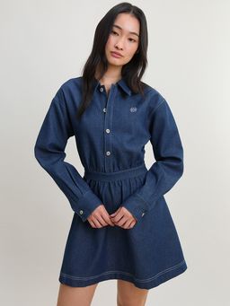 Pomelo - Denim Collared Shirt Mini Dress - Navy Blue