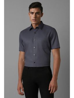 Louis Philippe - Men Grey Classic Fit Self Design Half Sleeves Formal Shirt