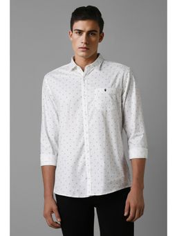 Louis Philippe - Men White Slim Fit Print Full Sleeves Casual Shirt