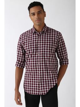 Peter England - Men Maroon Slim Fit Check Shirt