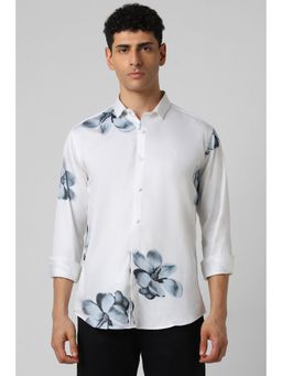 Van Heusen - Men White Slim Fit Print Full Sleeves Party Shirt