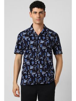 Van Heusen - Men Navy Slim Fit Print Half Sleeves Party Shirt