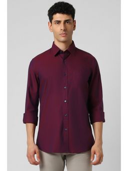 Van Heusen - Men Maroon Slim Fit Self Design Full Sleeves Casual Shirt