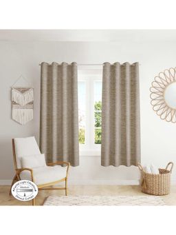 HomeTown - Amour Solid Jacquard Dim Out Curtains 5 Feet In Beige Colour (Set of 2)