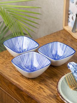 Voncasa - Geometric Pattern Blue Ceramic Dish, Pack of 3