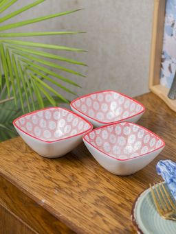 Voncasa - Geometric Pattern Red Ceramic Dish, Pack of 3