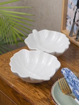 Voncasa - Leaf Shape Off White Ceramic Serving Dish - Pack of 2