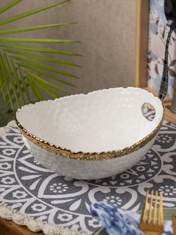 Voncasa - Antique Off White Ceramic Round Serving Dish (Both Side Handle)