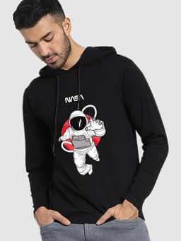 Bewakoof - Men's Black NASA Graphic Printed Hoodie T-shirt