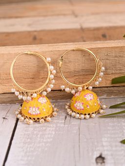 VIRAASI - Yellow Handcrafted Meenakari Hoop Jhumka Earrings for Women and Girls