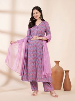 Secret Wish - Lavender Floral Cotton Maternity Kurta with Trouser & Dupatta