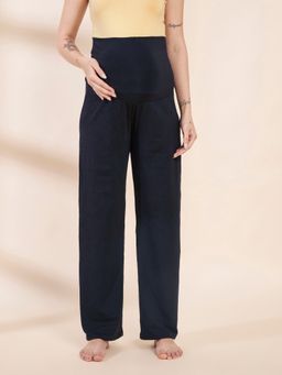Secret Wish - Navy Blue Soild Hosiery Maternity Track Pant