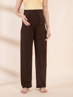 Secret Wish - Brown Soild Hosiery Maternity Track Pant