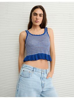 American Eagle - Women Steel Blue Crochet Peplum Tank Top