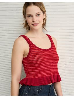 American Eagle - Women Burgundy Crochet Peplum Tank Top