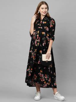 MomToBe - Woman Black Floral Maternity Maxi Dress