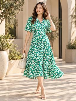 MomToBe - Floral Printed Shirt Collar Maternity Midi Dress