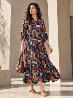 MomToBe - Abstract Print Maternity Fit And Flare Dress