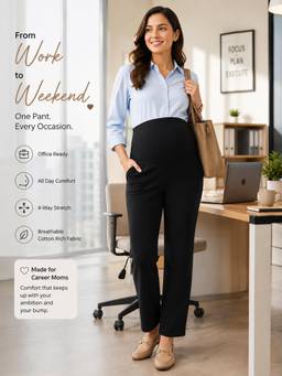 MomToBe - Women Relaxed High Rise Black Maternity Trousers