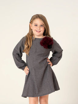 CHERRY CRUMBLE BY NITT HYMAN - Grey Houndstooth French Dress