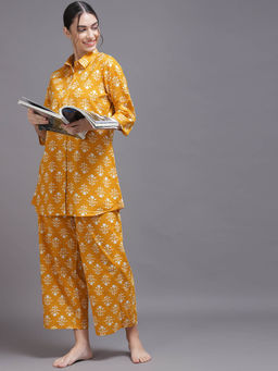 Libas - Women Mustard Printed Shirt with Pyjama (Set of 2)